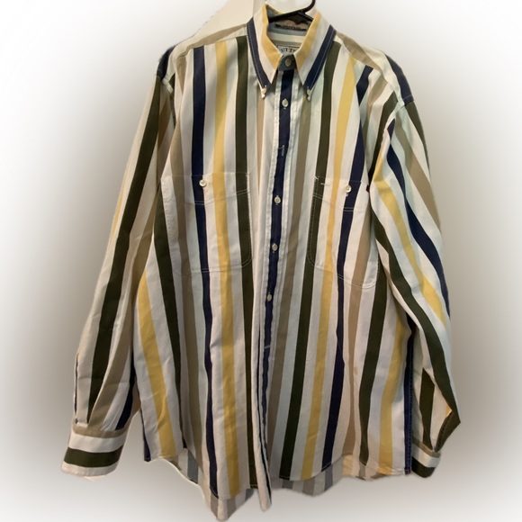 CUTTER & BUCK Mens Shirt Heavy Soft Twill  yellow navy khaki VGood Condition M/L - Picture 1 of 7